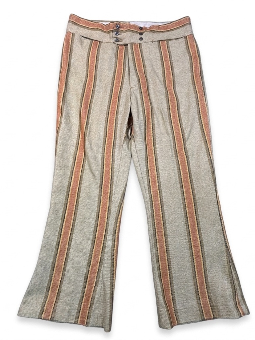 Vintage 70s MacLean Striped Flare Bell Bottom Pants Mens 30x27 Beige Rust Groovy